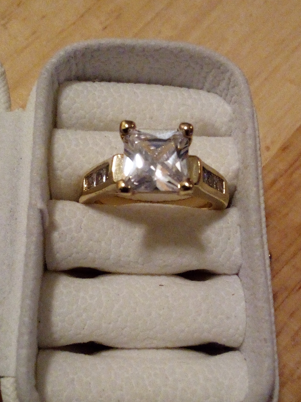 Gold Tone Princess Cut CZ Engagement Ring - White Stone